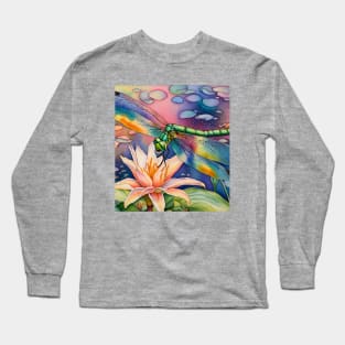 Dragonfly on Lotus Blossom Long Sleeve T-Shirt